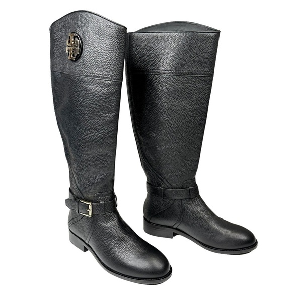 TORY BURCH Adeline 20mm Tumbled Leather Tall Riding Boots - Picture 2 of 7